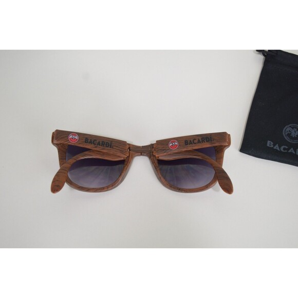 BACARDI Rum Sunglasses Compact Folding Woodgrain Plastic Glasses - Picture 5 of 15